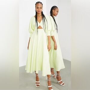 Yellow V-Neck Cutout Women's Dress